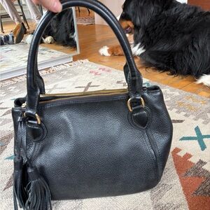 J. Crew Black Pebbled Leather Satchel with Tassel